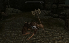 Battle-axe stuck in dead bandit's head