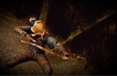 Shooting Orcs in Halted Stream camp.  Nico’s ‘Bowgasm’ Dragon bone bow.  Vanilla output, lovely custom finish